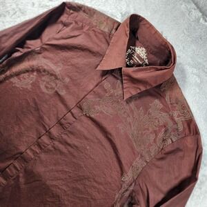 7 Diamonds Shirt Mens XL Brown Floral Scroll Long Sleeve Button Up Casual